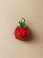 Load image into Gallery viewer, YZA hand-crocheted raffia Tomato bag charm with golden tag, handmade in Marrakesh