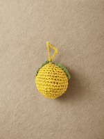 Load image into Gallery viewer, YZA raffia Lemon bag charm with golden YZA tag, handmade in Marrakesh