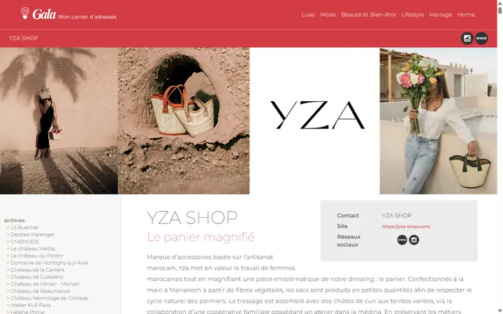 Mon carnet d'adresses Gala — YZA SHOP — Le panier magnifié