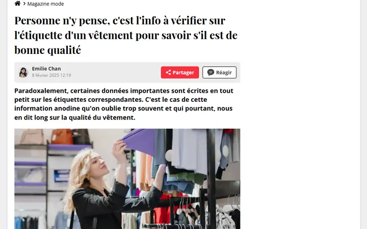 Journal des Femmes — Personne n'y pense, c'est l'info à vérifier sur l'étiquette d'un vêtement pour savoir s'il est de bonne qualité
