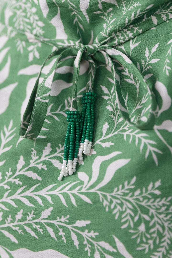 Robe Courte en Lin ajustable LEÏLALETTE-FLEURS DE PISTACHE