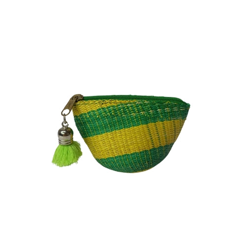 Porte-monnaie en raphia teint tressé – Vert & Jaune