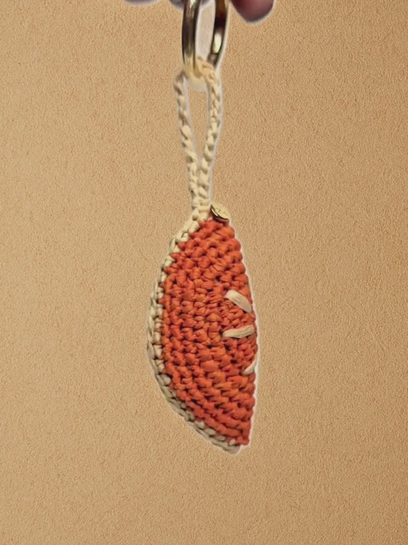 Orange Slice charm shown on basket and tote; gentle swing to show volume
