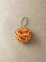 Load image into Gallery viewer, YZA hand-crocheted raffia Orange bag charm with golden tag, handmade in Marrakesh
